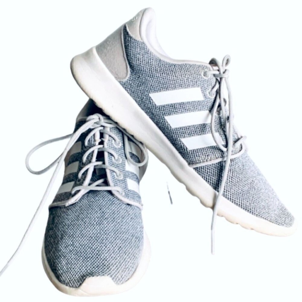 Adidas Cloudfoam QT Racer Running Sneaker Women's 7-1/2 Gray‎ & White 127H